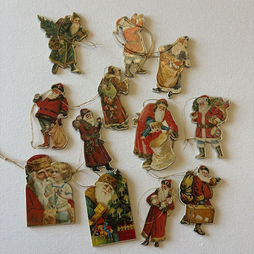 Lot of 12 Merrimack Father Christmas Santa 2 Sided Die-Cut Ornament Vintage 1977
